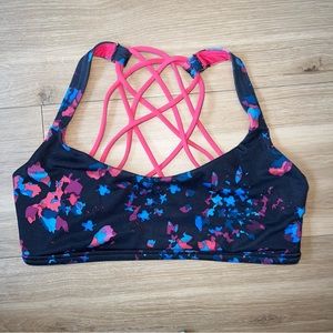 Lululemon Free to Be Bra • Size 10 • Patterned Design • Pink, Blue, Black